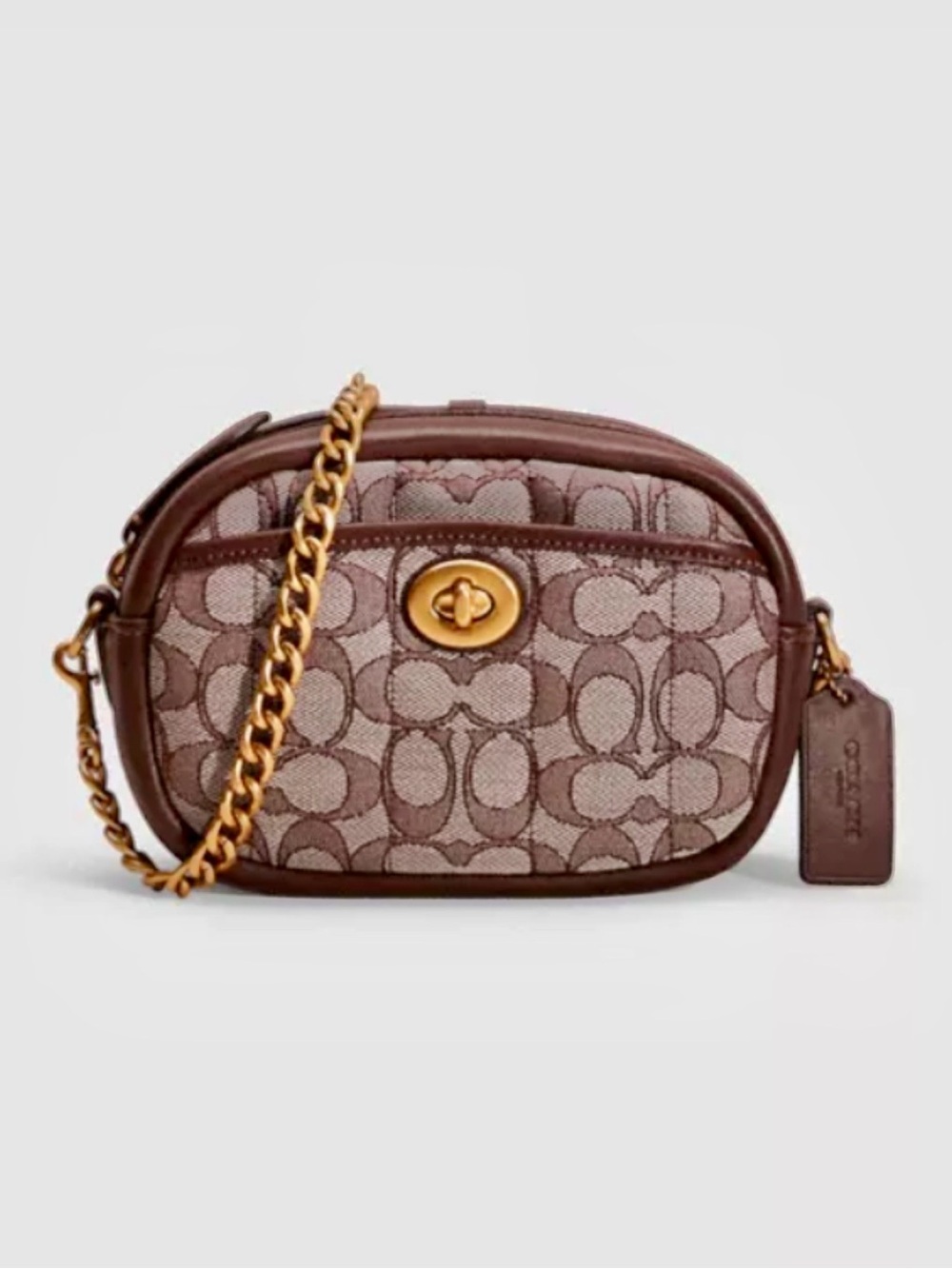 Authentic Coach Signature Jacquard Camera Crossbody with Gold Chain